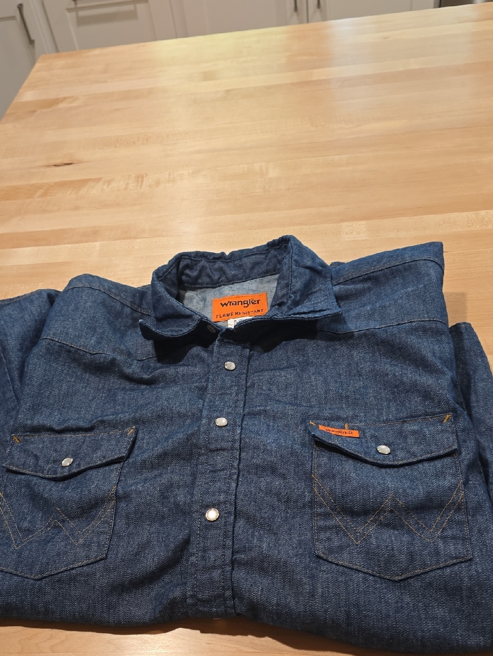 Wrangler FR Dark Blue Denim Western Work Shirt